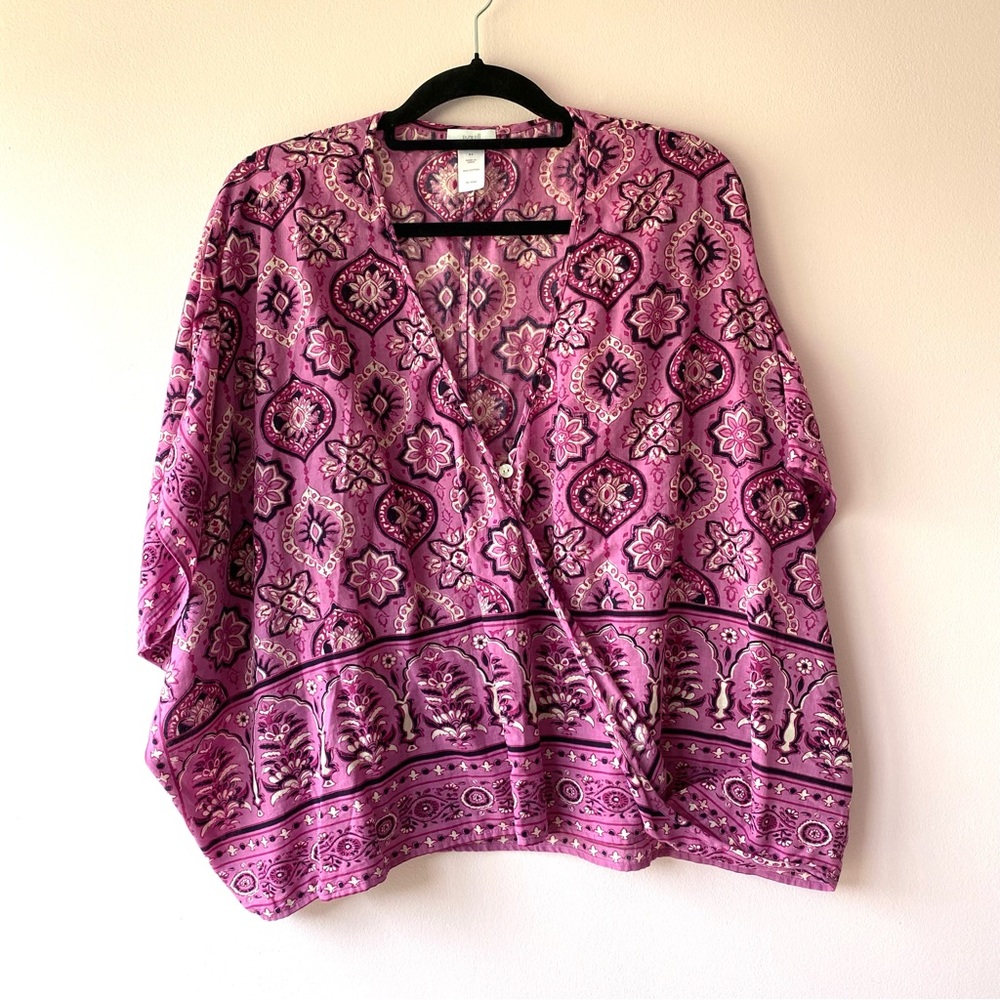 PURE JILL Cotton Mixed-medallion Print V-neck Poncho Top, Pink, Size S-L - Picture 3 of 17
